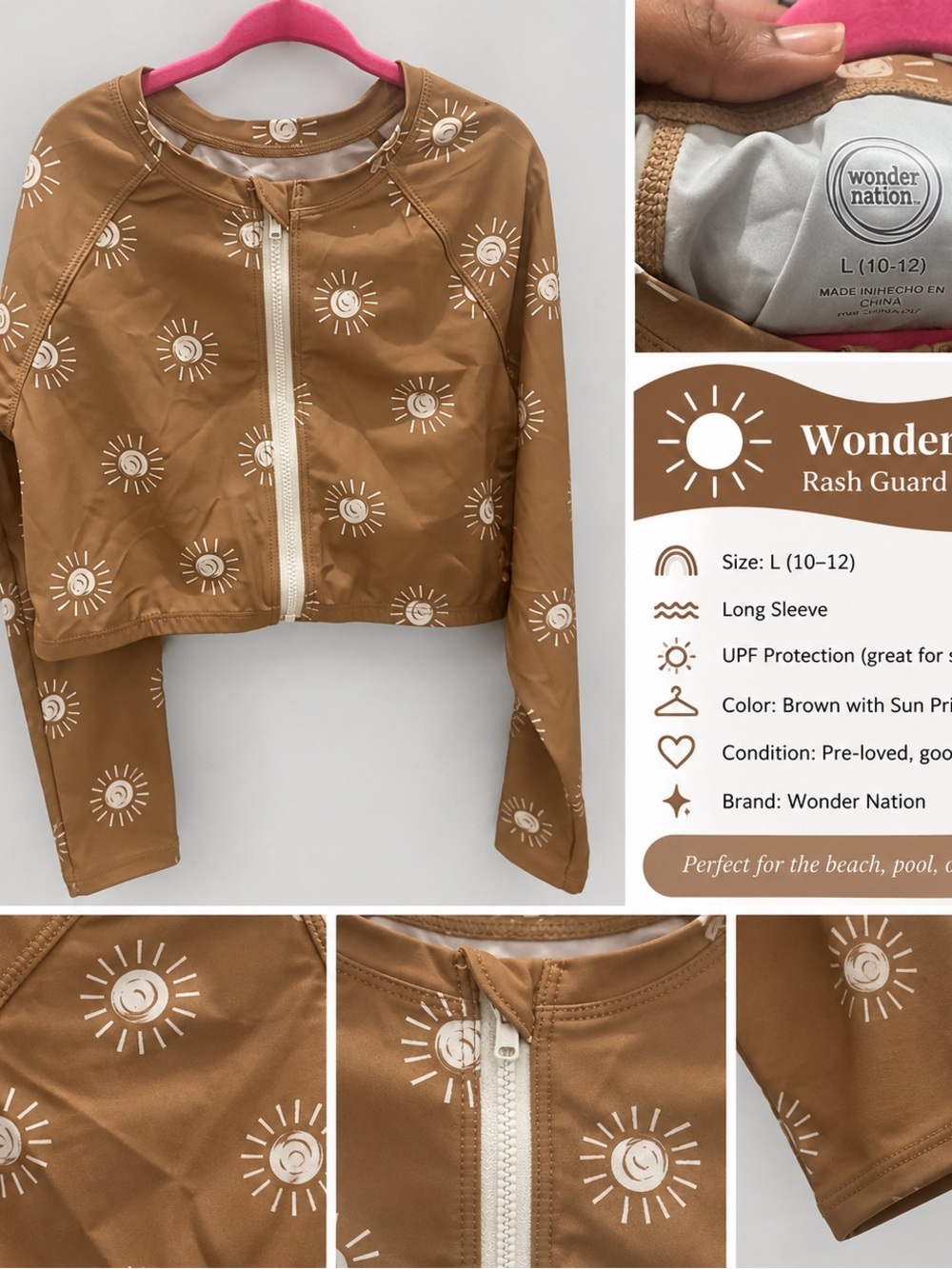 wonder nation Brown Sun-Print Rash Guard Jacket